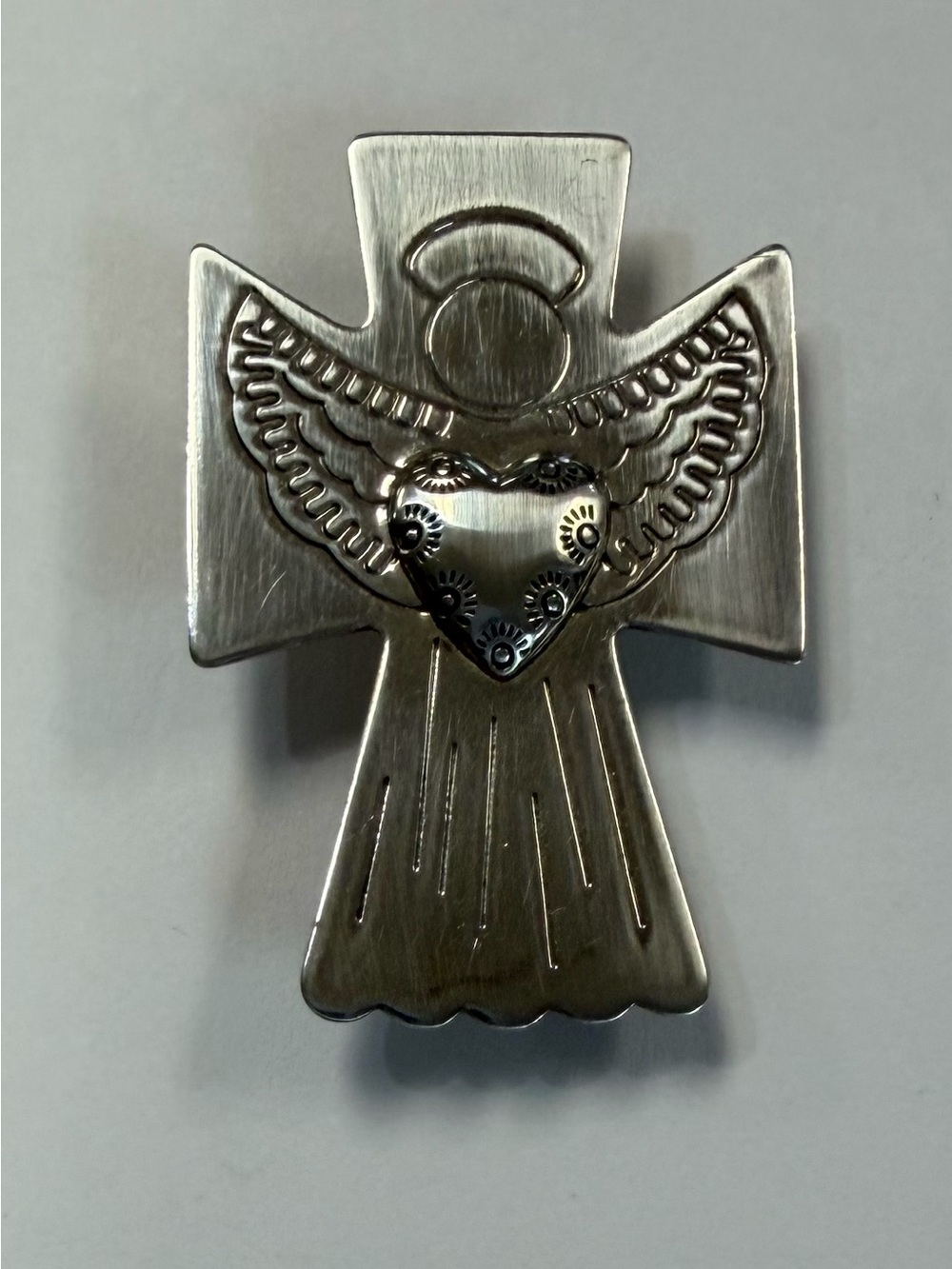 Carolyn Polock Relios Sterling Silver Angel Cross Pin or Pendant with Heart